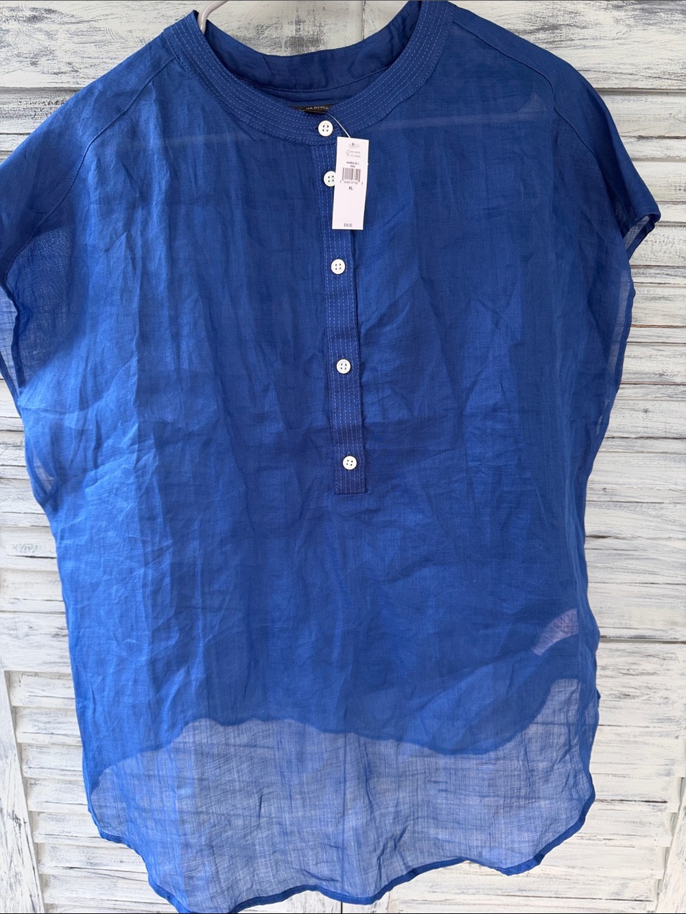 NWT Banana Republic Royal Blue Short-Sleeve Button Natural Fabric Size XL